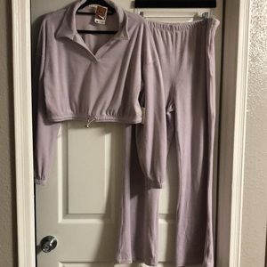 Lavender Fog Velour Polo Set Wide leg pants XXL New with Tags